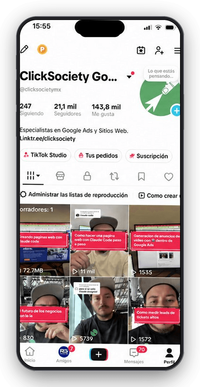 Perfil TikTok @clicksocietymx