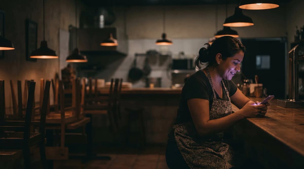 Business owner checking her Adaptive Website on a phone